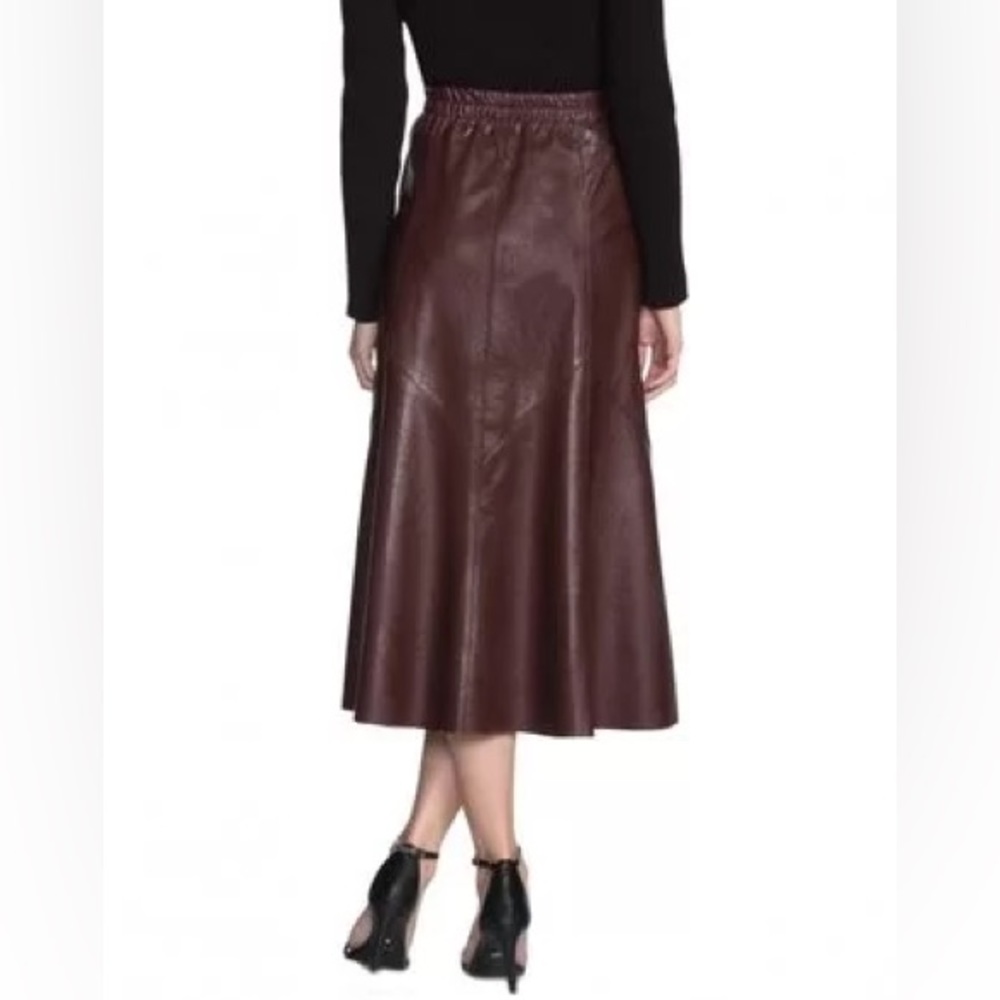 Vintage Merlot A-Line Leather Midi Skirt - Picture 3 of 7